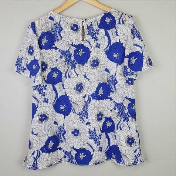 𝅺talbots Floral SS Blouse Blue White M - Picture 4 of 10